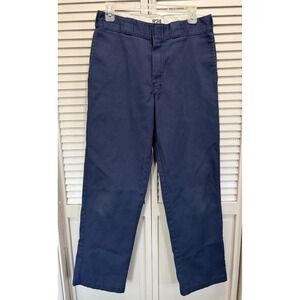 Dickies Straight Pants Mens 32x32 Navy Mid Rise Button Zip Pocket Logo